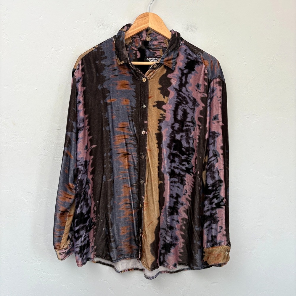 Johnny Was Workshop Velvet Big Shirt Women Size Large Button Up